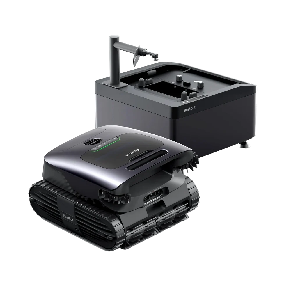 Beatbot AquaSense X robotic pool cleaner with its AstroRinse self cleaning filter station